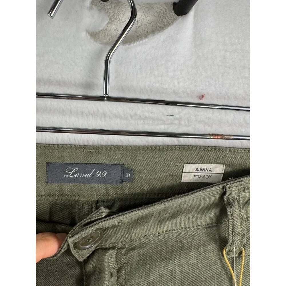 Level 99 Sienna Boyfriend Pants Olive 90s beachy linen sz 31 - Picture 2 of 11